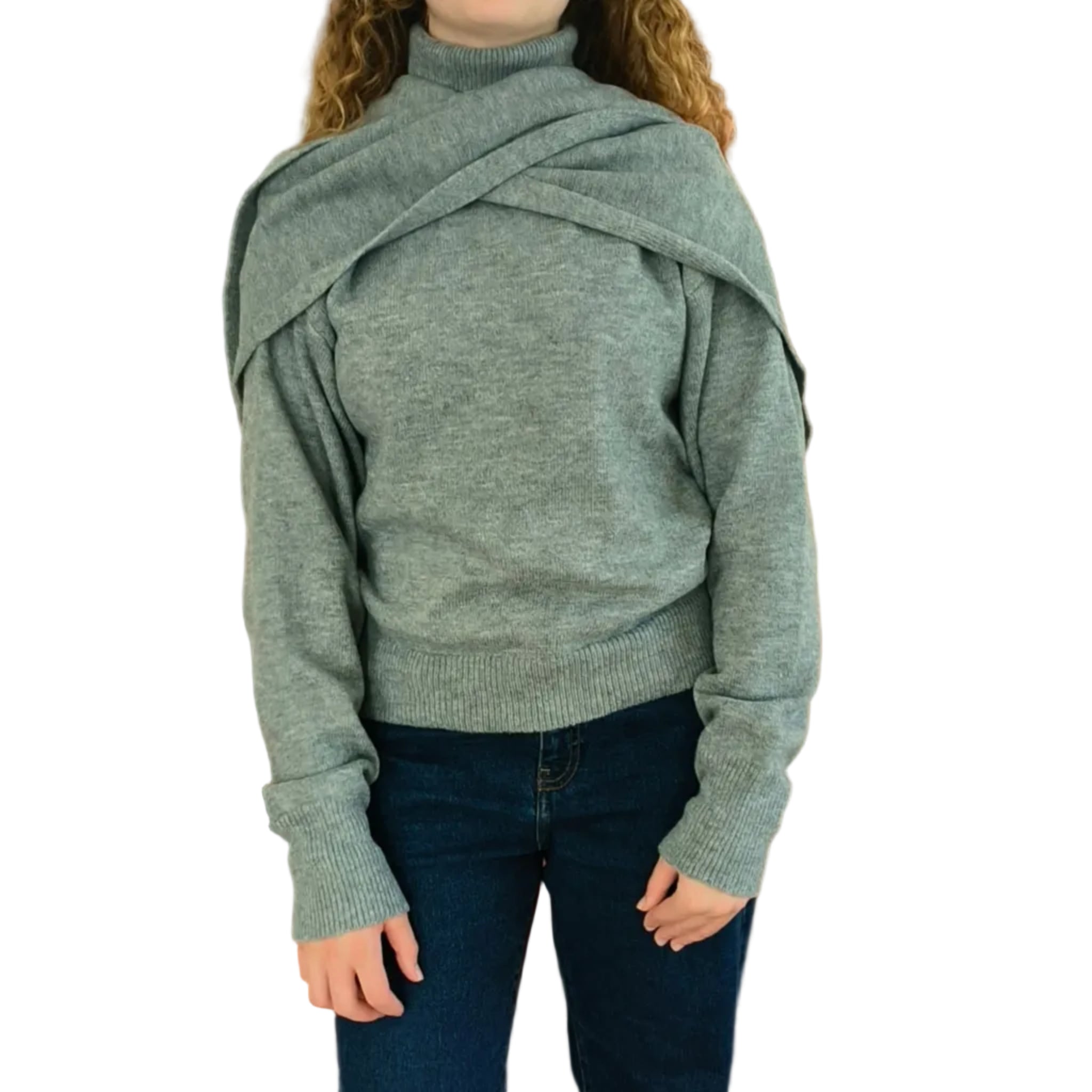 Turtleneck Knit with Cape Shawl