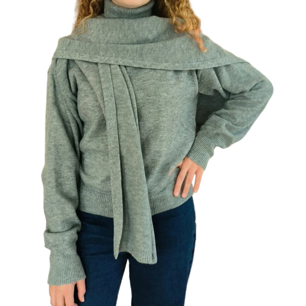 Turtleneck Knit with Cape Shawl