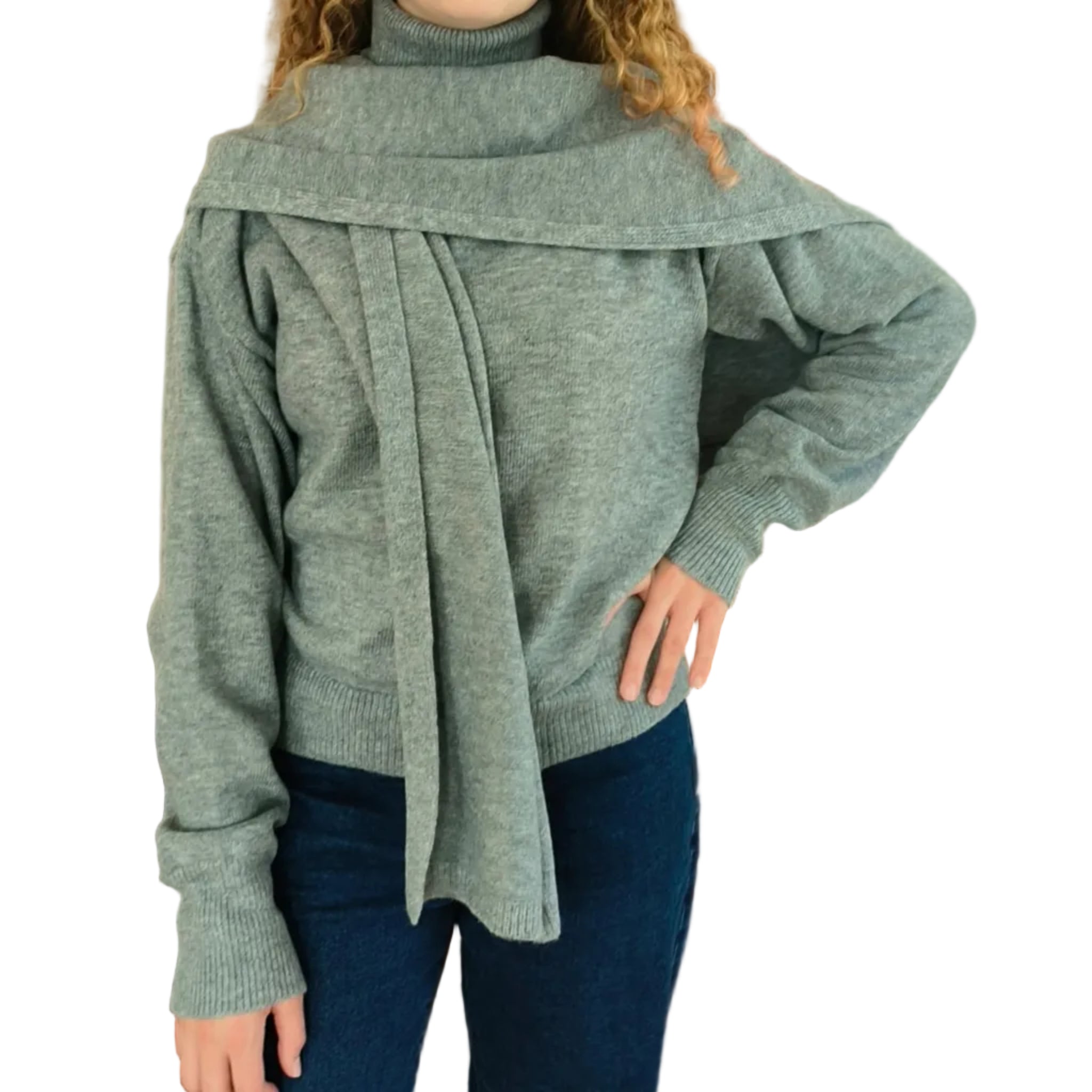 Turtleneck Knit with Cape Shawl