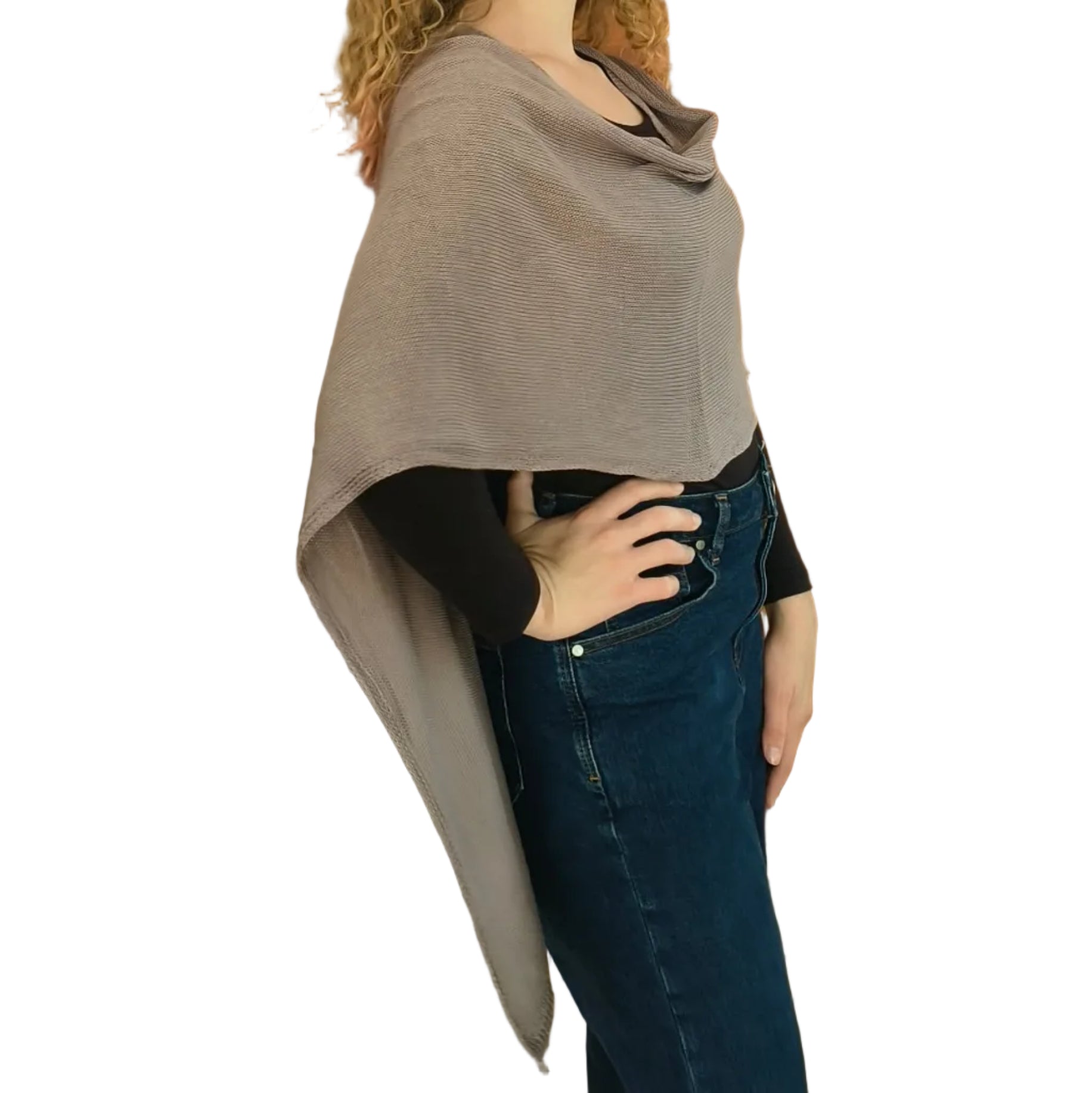 Elegant asymmetrical light knit shawl