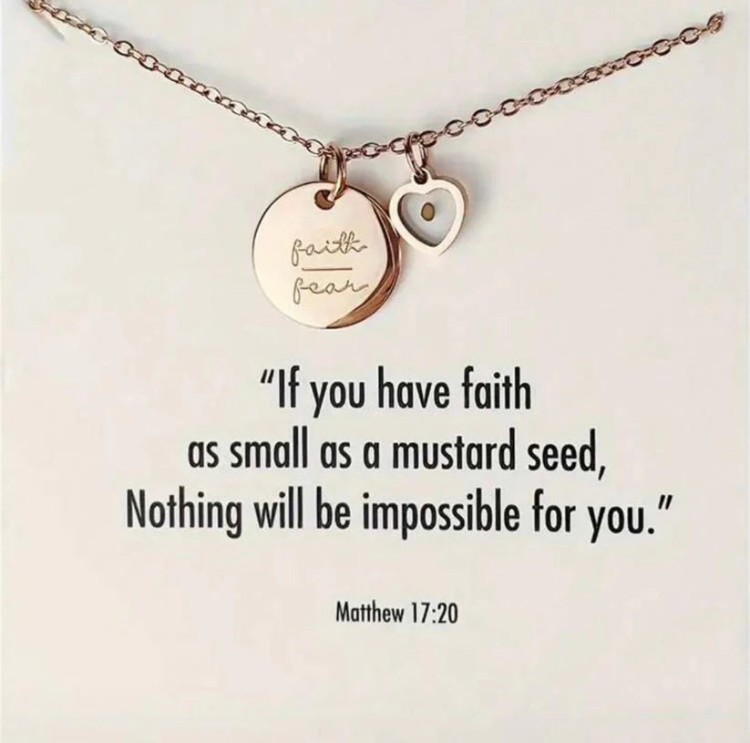 Mustard Seed Rose Gold Faith over Fear Necklace
